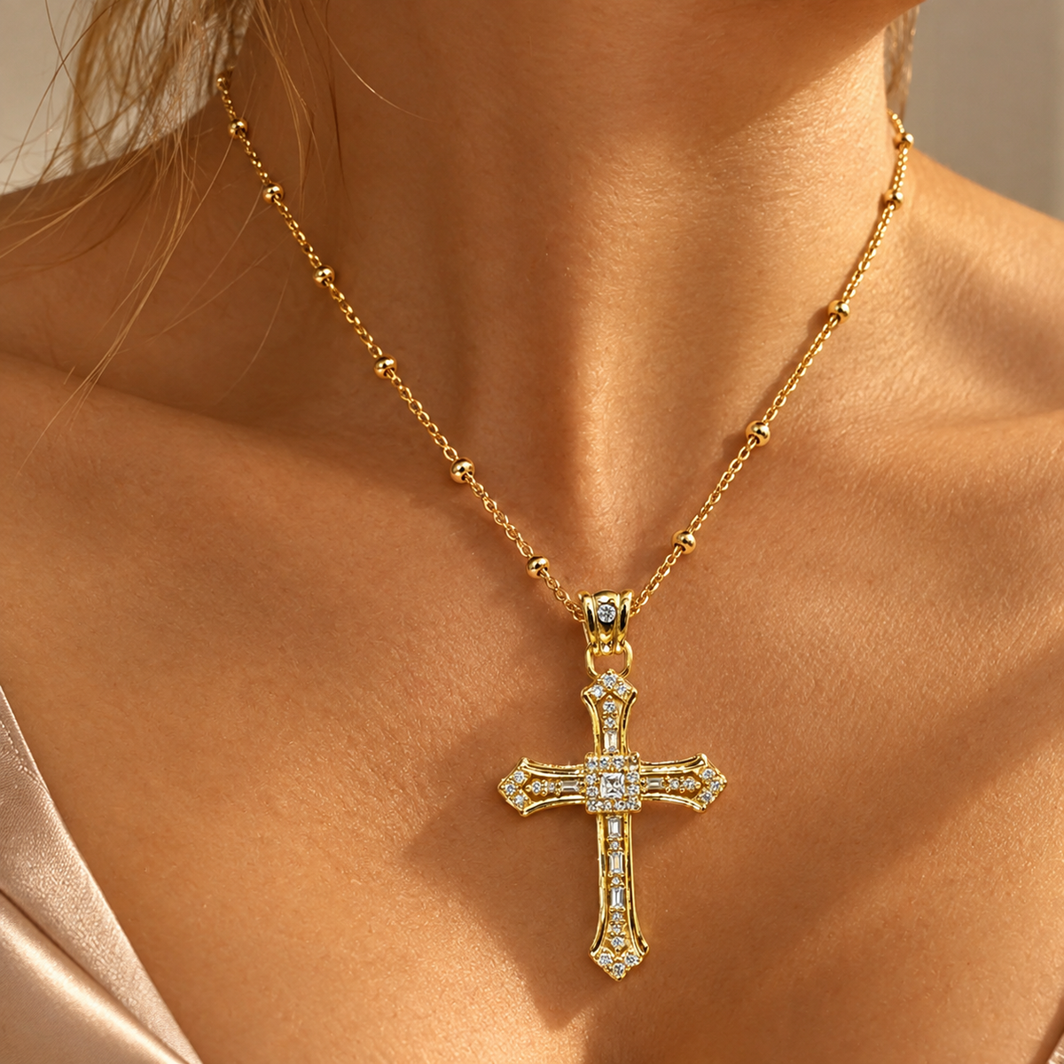 Crowned Faith™ 18K Gold-Plated Sterling Silver Cross Necklace