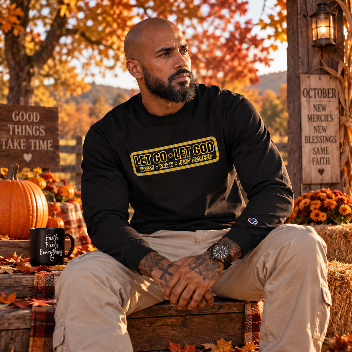 LET GO • LET GOD | Faith Over Fear Champion Long Sleeve Shirt