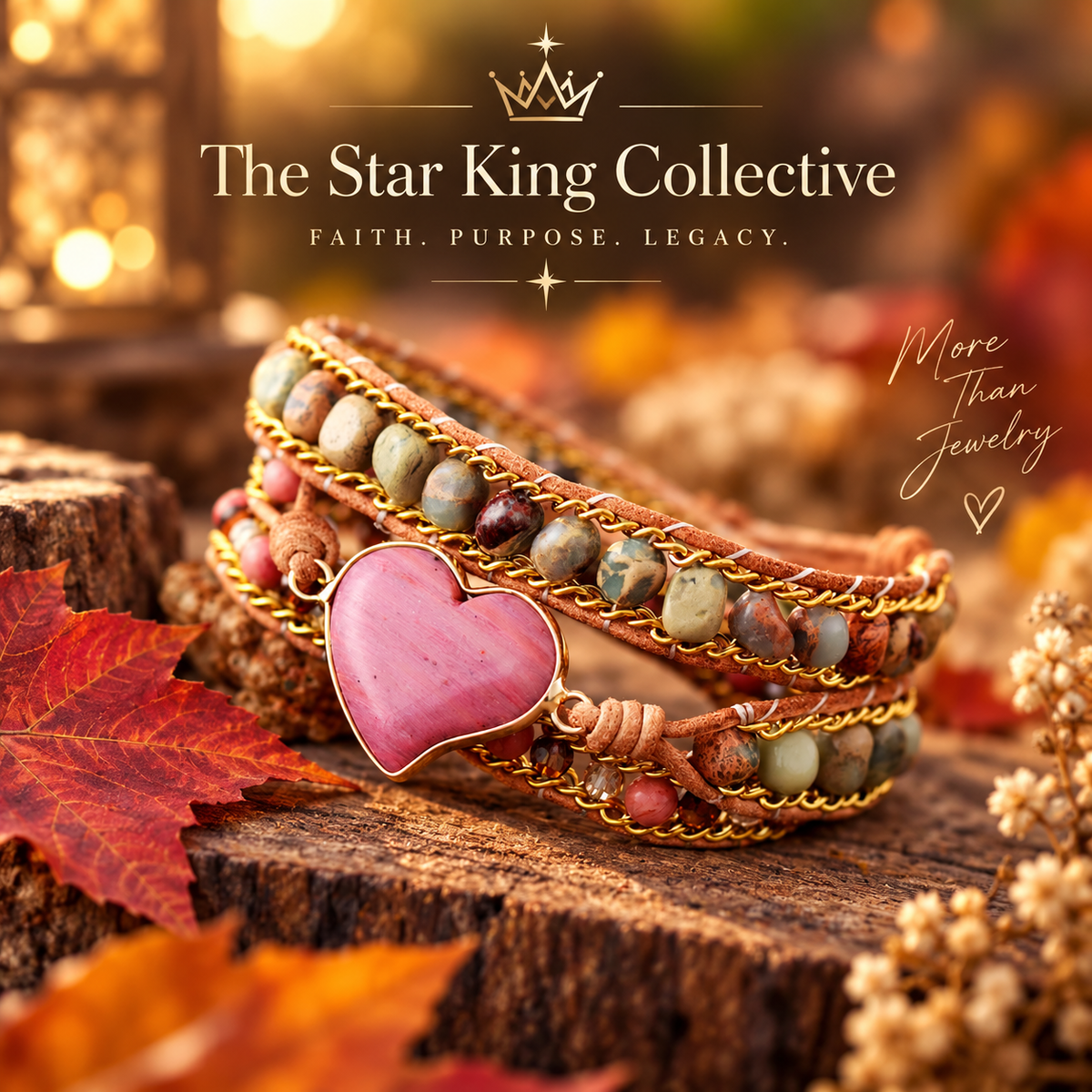Love Never Fails™ Natural Stone & Crystal Heart Wrap Bracelet