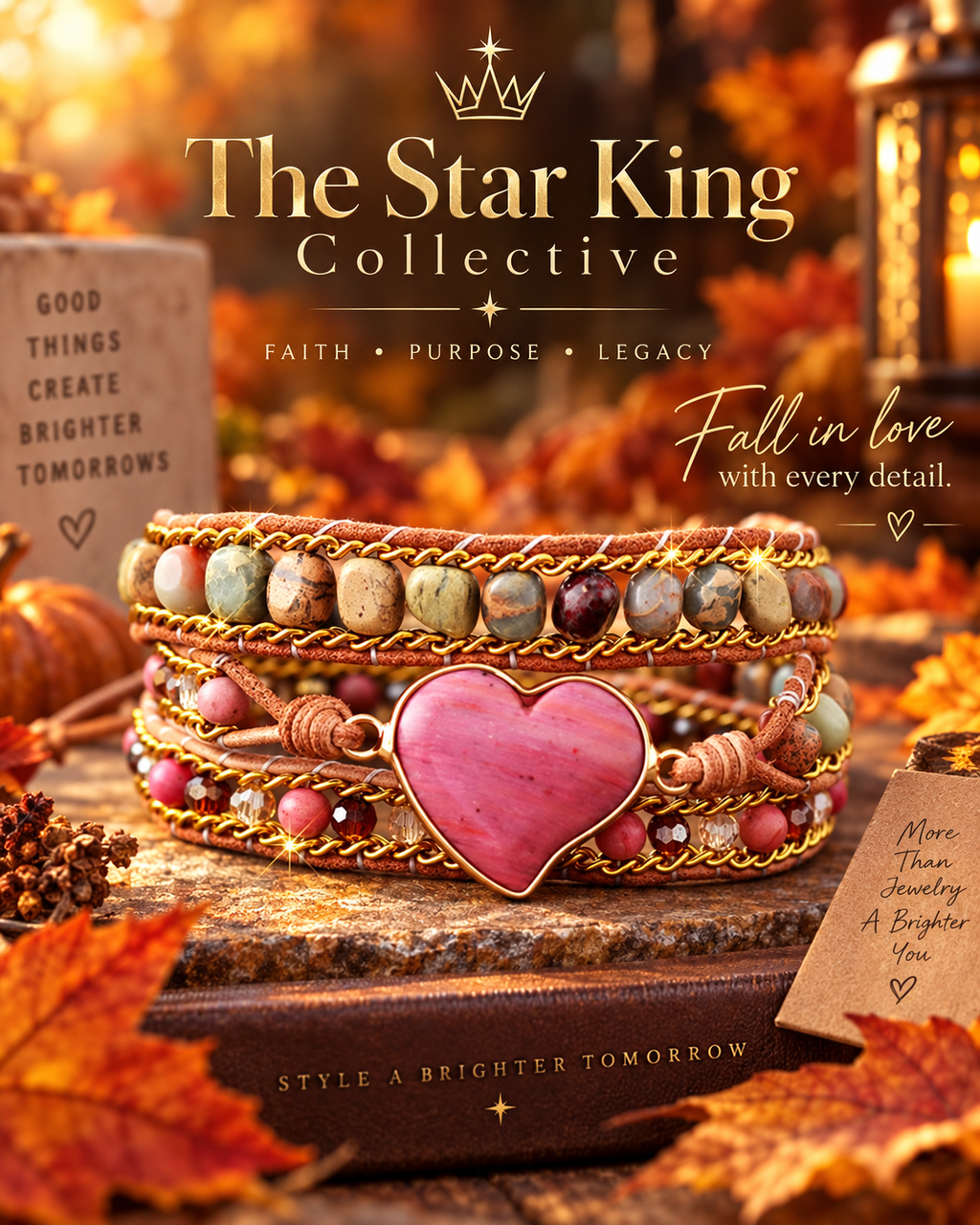 Love Never Fails™ Natural Stone & Crystal Heart Wrap Bracelet