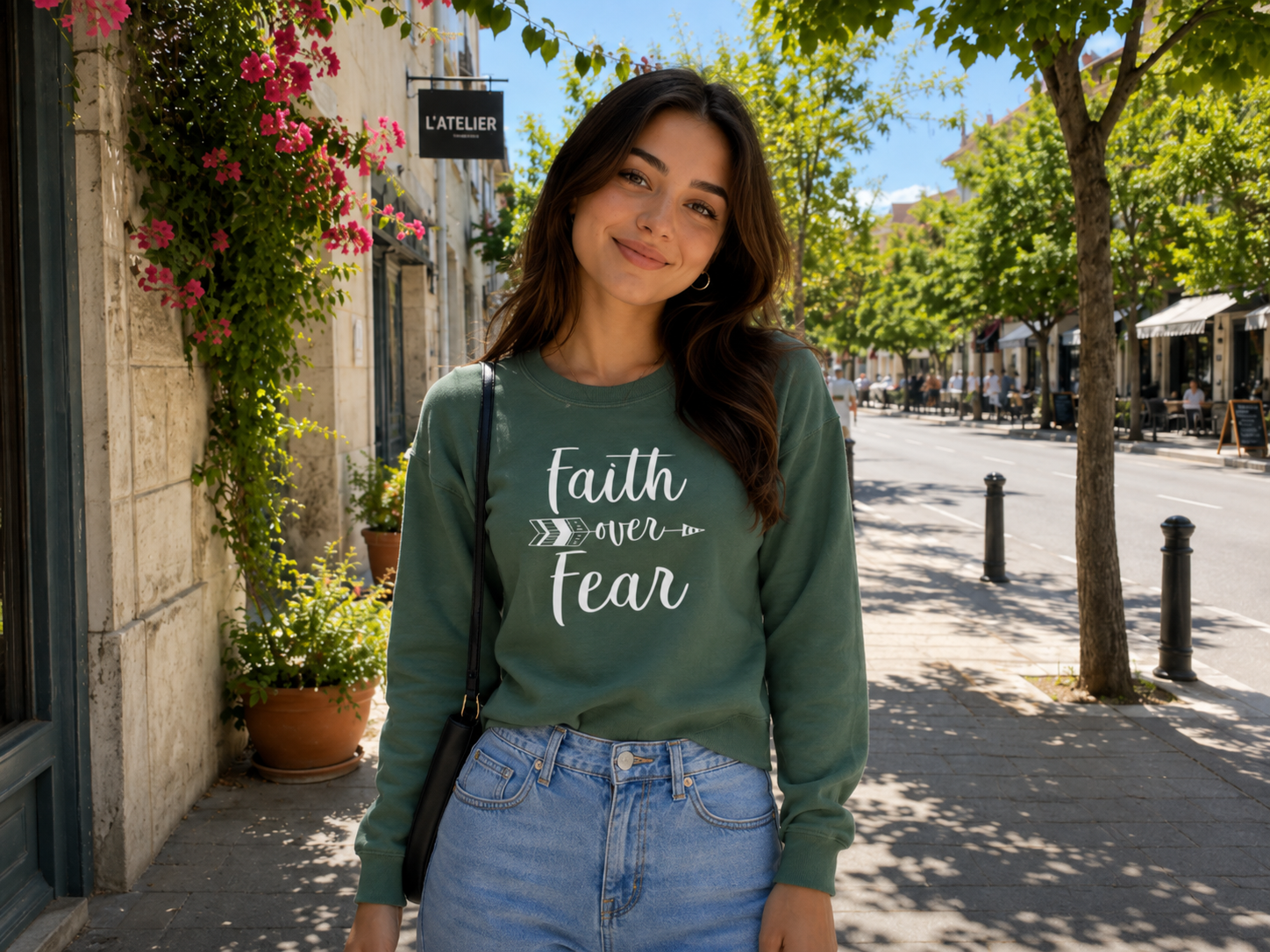 Faith Over Fear Loose Cotton Graphic T-Shirt