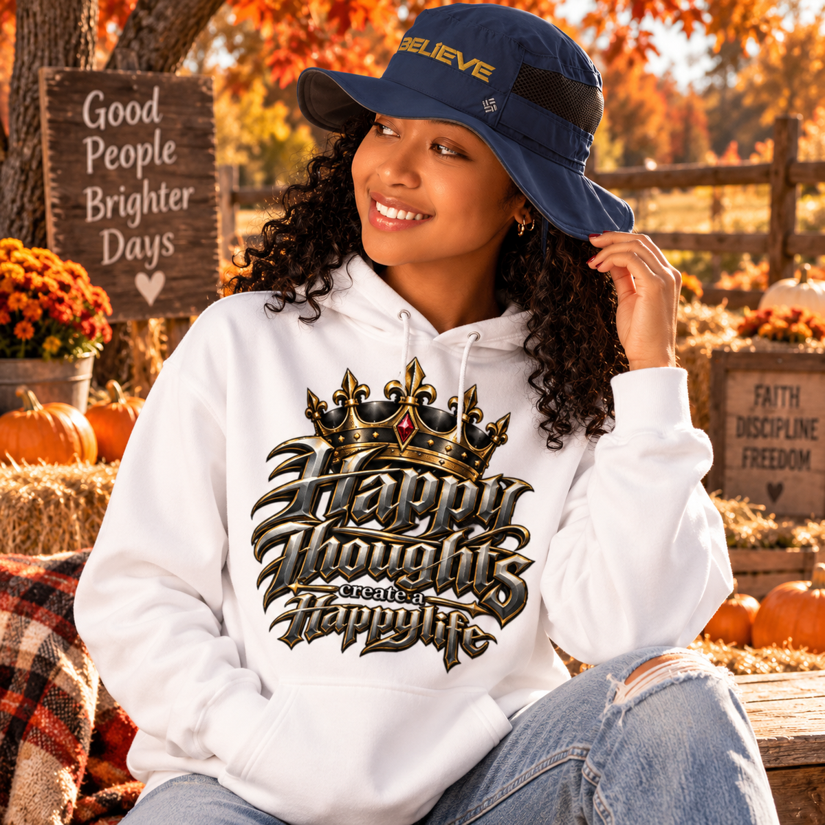 Happy Thoughts™ Create a Happy Life Premium Hoodie | The Star King Collective