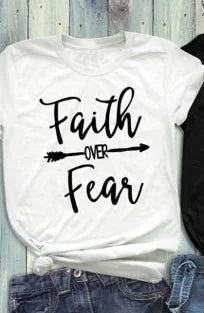 Faith Over Fear Cotton Couple T-Shirt for Men and Women