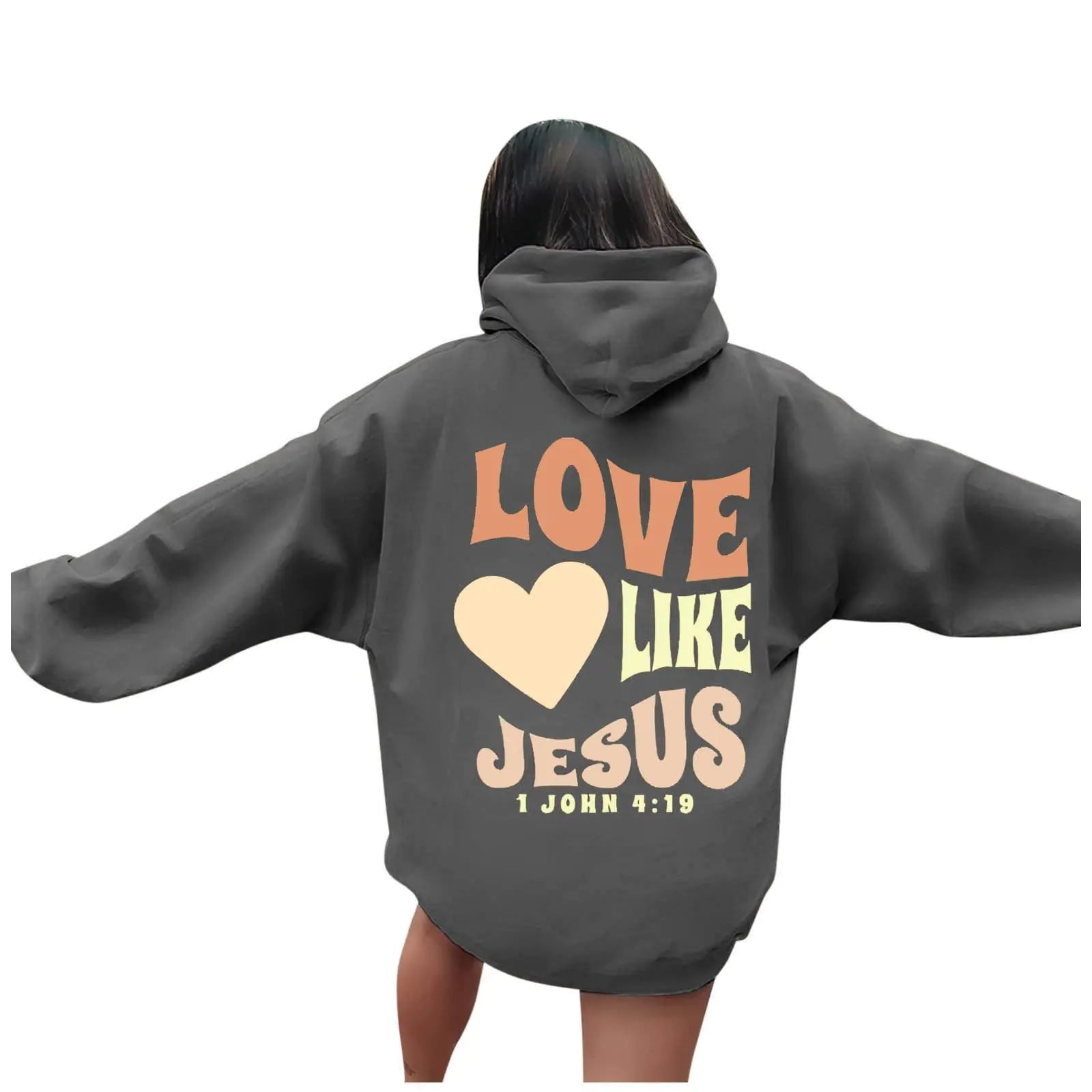 Christian Sweatshirt Women Teens Jesus Loves You Long Sleeve Oversized Pullover Hoodie 2025 Religious God Sweatshirt Tops Cute Hoodies for Women Teen GirlsDark GreyL