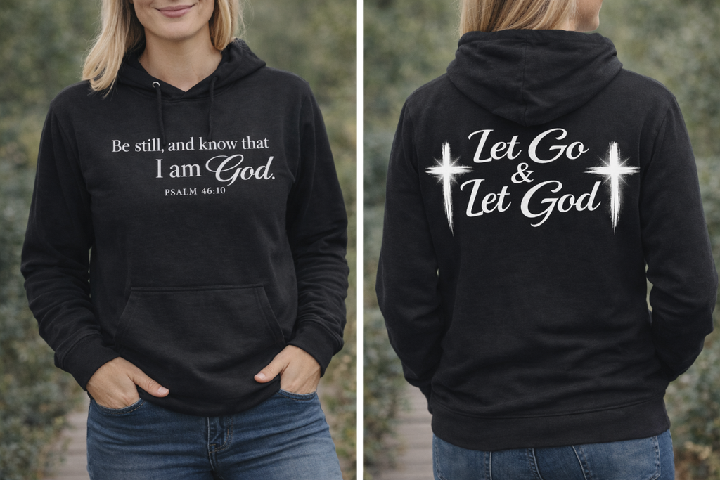 Let Go & Let God Unisex Hooded Long Sleeve Tee | Faith Apparel – Bella Canvas 3512 | The Star King Collective