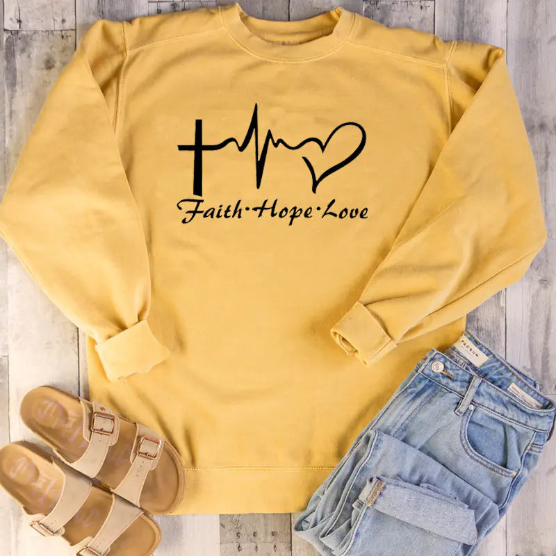 Faith Hope Love Graphic Long Sleeve Sweatshirt
