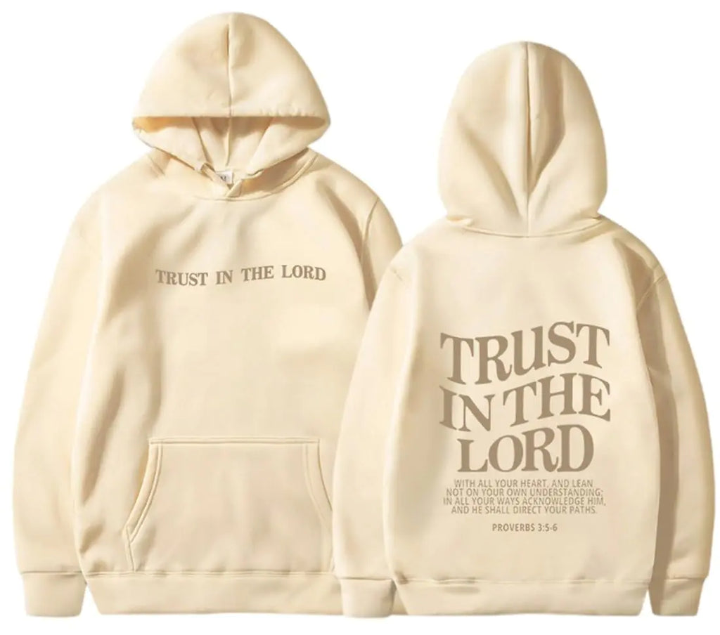 PANOZON TRUST IN THE LORD Hoodie Christian Faith Religious God Tops Man Woman Pullover Sweatshirt Y2K Longsleeve Streetwear(BeigeS)