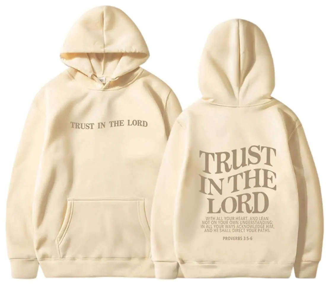 PANOZON TRUST IN THE LORD Hoodie Christian Faith Religious God Tops Man Woman Pullover Sweatshirt Y2K Longsleeve Streetwear(BeigeS)