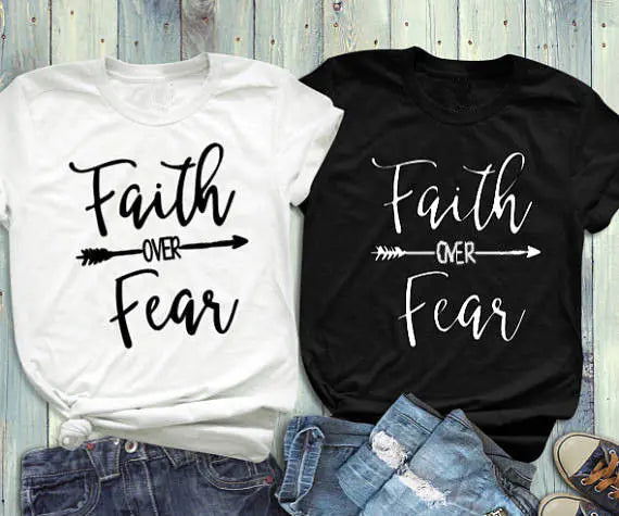 Faith Over Fear Cotton Couple T-Shirt for Men and Women