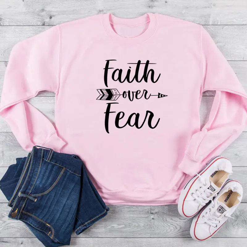 "Faith Over Fear Loose Cotton Graphic T-Shirt"