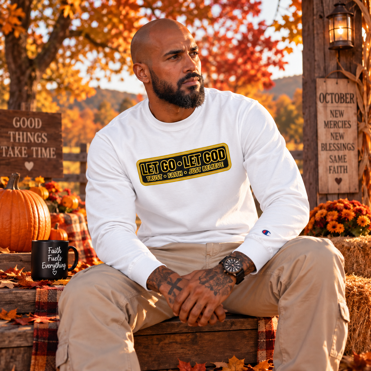 LET GO • LET GOD | Faith Over Fear Champion Long Sleeve Shirt