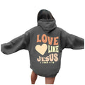 Christian Sweatshirt Women Teens Jesus Loves You Long Sleeve Oversized Pullover Hoodie 2025 Religious God Sweatshirt Tops Cute Hoodies for Women Teen GirlsDark GreyL