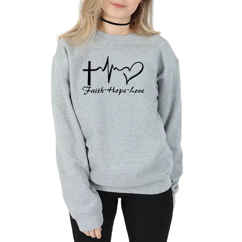 Faith Hope Love Graphic Long Sleeve Sweatshirt